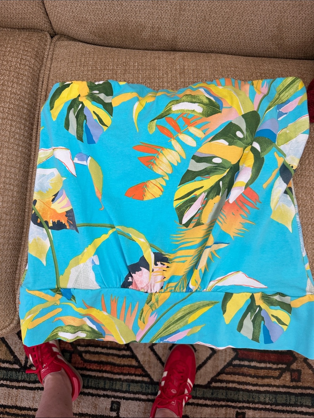 Boston Proper Turquoise Tropical Print Strapless Top Tube Top